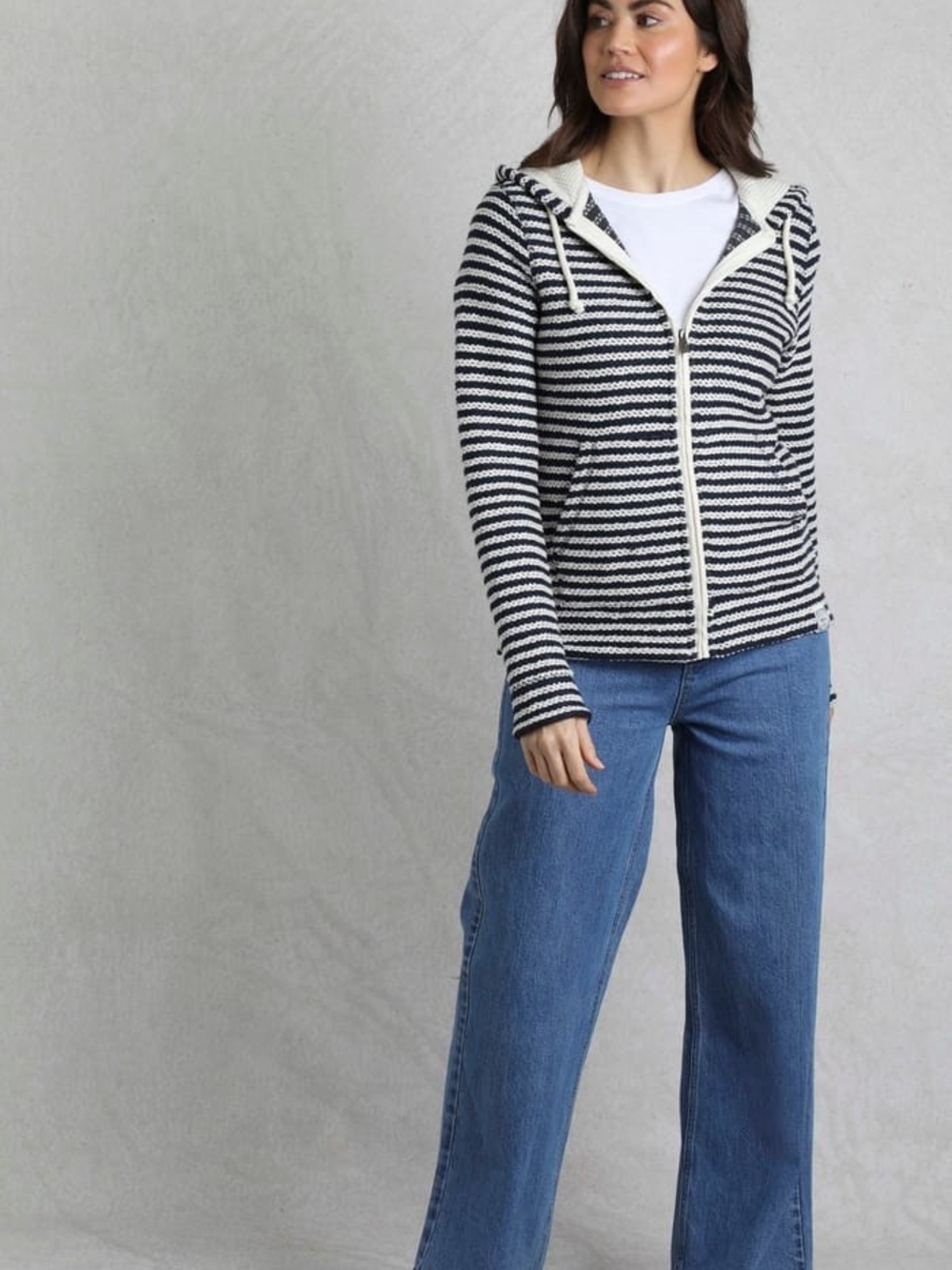 Nordstrom Weird Fish Fisher Full Zip Stripe Macaroni Hoodie Ecru